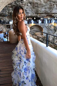 Purple: Menti Iris Flower Maxi Dress