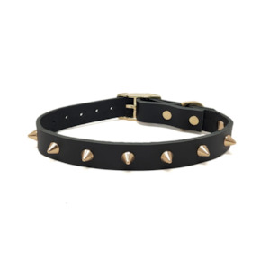Dog Accessories: Gold Noir Leather Collar |  Black/Gold