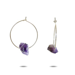 Lena Earrings: Lena | Sterling Silver Raw Amethyst Hoop Earrings