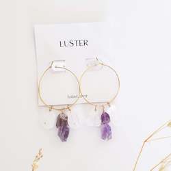 All Raw Crystal Jewellery: Limited Edition | Quartz & Amethyst Drops Gold Filled Hoops