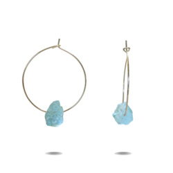 Lena Earrings: Lena | Silver Aquamarine Hoop Earrings