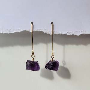 All Raw Crystal Jewellery: Amethyst Drop Earrings | Gold Filled
