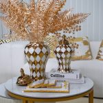Geometric White And Gold Ginger Jar (Medium)