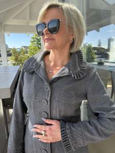 Jumpers Hoodies: DUCHESS Grey Knee Length Wool Blend Coat
