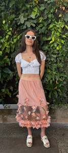 Skirts Shorts: AUGUSTINE Sheer Overlay Pink Skirt