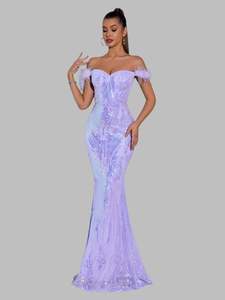 Formal Dresses: Purple Backless Off the Shoulder Evening Gown