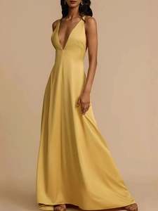 Formal Dresses: Yellow V-Neck Maxi Dress
