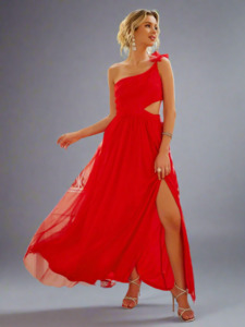 Formal Dresses: Cutout One-Shoulder Maxi Dress – Slit Formal Dress