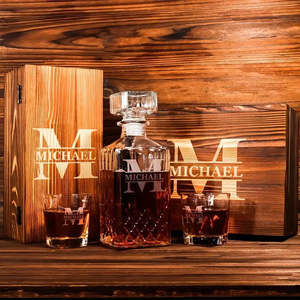 Groomsmen Gifts: Engraved Decanter Set With Wooden Box