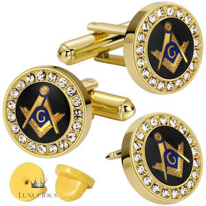 Masonic Tie Clip & Cufflinks Set - 18K Gold Gift for Men