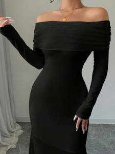 Off-Shoulder Long Sleeve Bodycon Maxi Dress