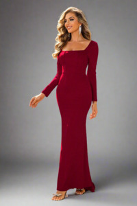 Square Neck Long Sleeve Dress – Fitted Formal Dress