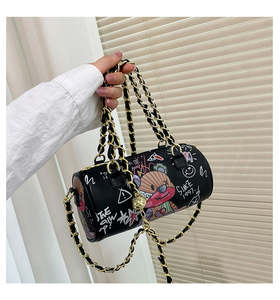 Handbags: Graffiti Cylindrical Leather Zipper Crossbody Bag