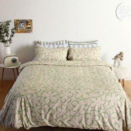 Willow Oatmeal & Green Flower Duvet Cover Set
