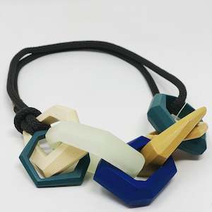 Necklaces: Maca Link Necklace, blue and beige