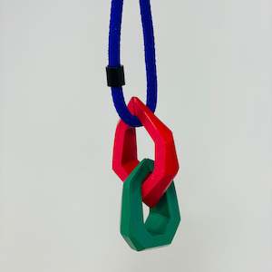Necklaces: Links Pendant, blue, teal and fuchsia