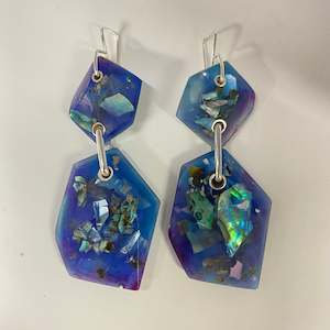 Rock Earrings: Double Rock Earrings, Techno Paua