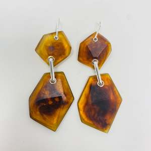 Rock Earrings: Double Rock Earrings, dark amber