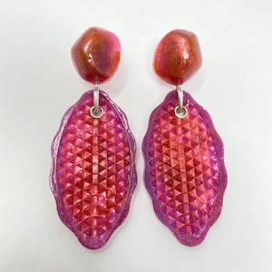 Rock Earrings: Cateye earrings, hot pink, purple and copper dust