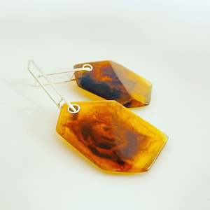 Rock Earrings: Dark Amber Single Rock Earrings, Matte Finish