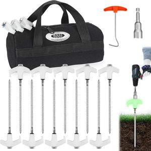 Products: 10 Pcs 8" Heavy Duty Drill Tent Stakes with Storage Bag, Glow-in-The-Dark Ground Anchor Peg, Metal Threaded Screw-in Tent Stake for Camping Swing Canopies with 1 Hex Nut Driver, Peg Puller - Tough but lightweight, Massive Savings Event macorjagroup