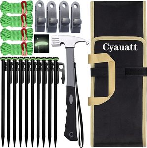 10 Pcs Heavy Duty Tent Stakes and Camping Hammer Set,10in Metal Tent Stakes for &hellip;