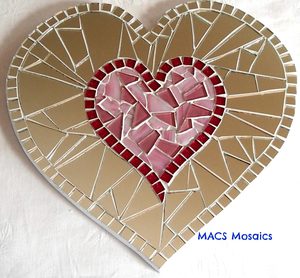Pink Mirror Heart Mosaic Art - MACS Mosaics