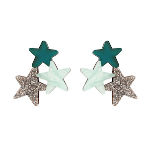 Natalie Lea Owen: Triple Star Studs - Green & Silver