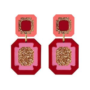 Natalie Lea Owen: Double Gem Drop Earrings - Red