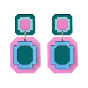 Natalie Lea Owen: Large Gem Drop Earrings - Blue & Pink