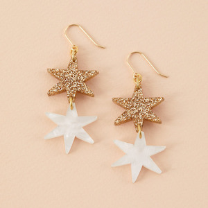 Natalie Lea Owen: Star Dangle Earrings - Gold Glitter
