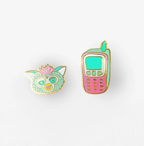 Asymmetrical Cloisonné Stud Earrings - 90's Cell & Furby