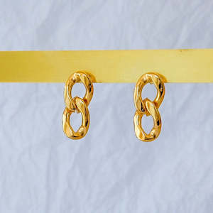 Vintage Big Chain Stud Earrings - Gold