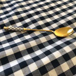 Everything Sale: Bone China & Brass Spoon - Blue Check
