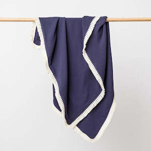 Over The Dandelions: Organic Muslin Blanket With Tassel Trim Tassel - Midnight