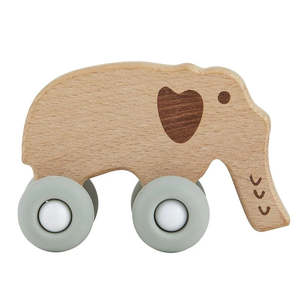 Silicone Wooden Baby Toy/Teether - Grey Elephant