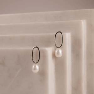 Products: Oval Darling Stud Earrings - White Pearl