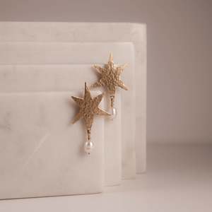 Synergy Brass Star Stud Earrings - White Pearl