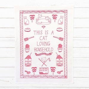 100% Linen Tea Towel - This Is A Cat Loving Household