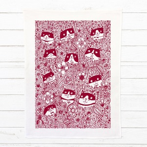 100% Linen Tea Towel - Flower Cats
