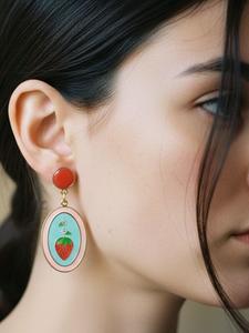 Cloisonné Earrings -  Strawberry Ovals