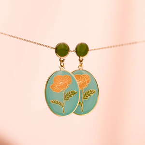 Cloisonné Earrings - Poppy Ovals