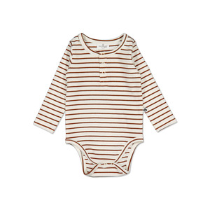 Burrow Be: Henley Rib Bodysuit - Russet Stripe