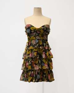 Products: PRE-LOVED / Ooby Ryn - Strapless Tiered Silk Mini Dress - Sz 10