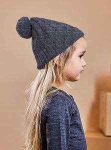 Childs Merino Pompom Beanie - Charcoal Marle
