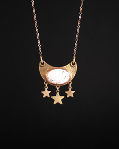 Moon Star Speckle Necklace - Dendritic Agate