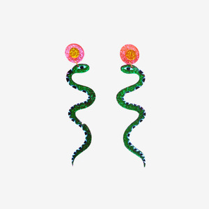 Perspex Earrings - Glitter Green Snakes