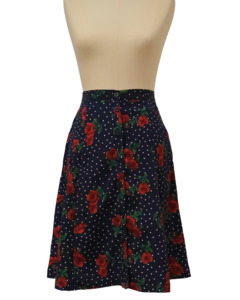 PRE-LOVED / Target "Vintage" - Skirt Navy w Flowers & Polka Dots - Sz 14