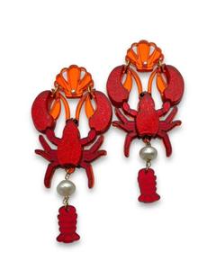 Acrylic Statement Stud Earrings - Lobster Queen