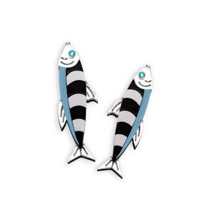 Acrylic Statement Stud Earrings - Sardine Black & White
